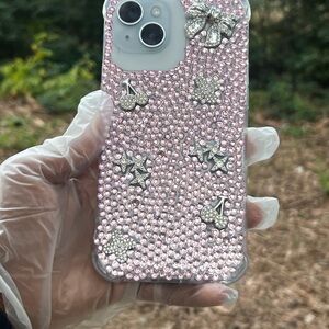 Apple Pink Crystal Case with Silver Embellishments